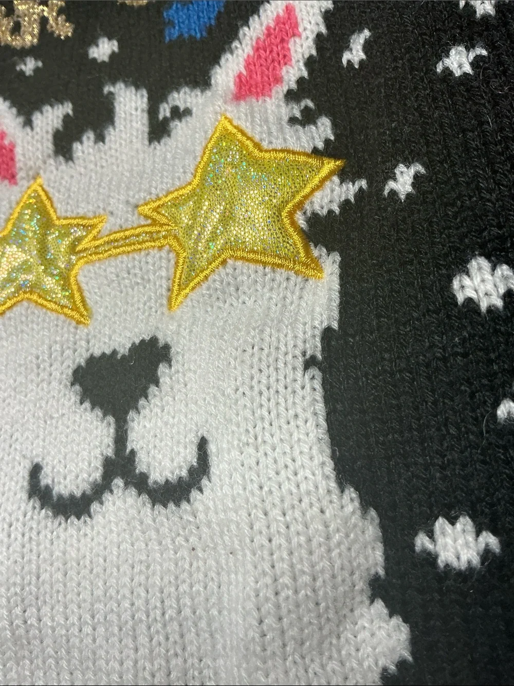 Star Gazer Llama Dog Sweater with Yellow Star Glasses